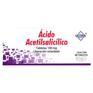 Acido acetilsalicilico tableta 100gm, caja 30 tabletas..