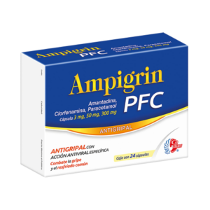 AmpigrinPFC (clorfenamina/amantadina/paracetamol) capsula 3mg/50mg/300mg, caja 24 capsulas.