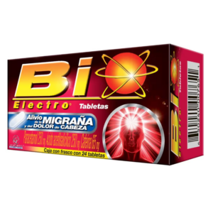 Bioelectro (acido acetilsalicilico/paracetamol/cafeina) tabletas, caja 24 tabletas.