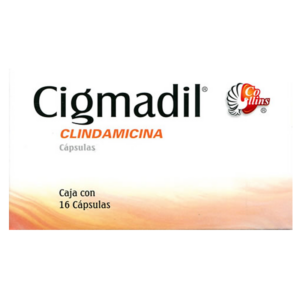 Cigmadil (clindamicina) capsula 300mg, caja 16 capsulas.
