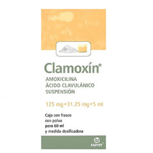 Clamoxin (amoxicilina/acidoclavulanico) 125mg/31.25mg suspension, frasco 60ml.