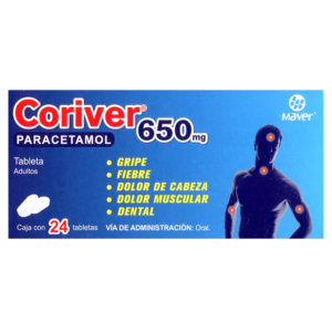 Coriver (paracetamol) tableta 650mg, caja 24 tabletas.