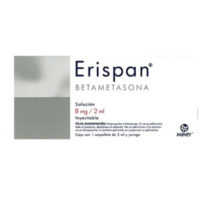 Erispan (betametasona) soluci?n inyectable 8mg, caja 1 ampolleta.