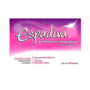 Espadiva (Hioscina/Ibuprofeno) tableta 20mg/400mg, caja 10 tabletas.