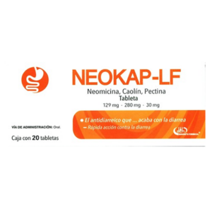 NeokapLF (neomicina/caolin/pectina) tableta 129mg/280mg/30mg, caja 20 tabletas.