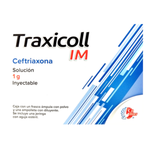 Traxicoll (ceftriaxona) solucion inyectable 1g, caja 1 ampolleta.
