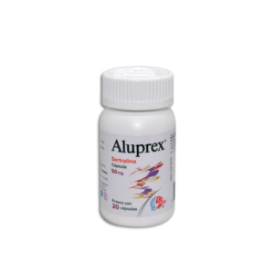 Aluprex (sertralina) capsula 50mg, caja 20 capsulas.