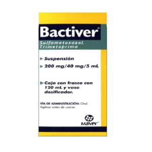 Bactiver (sulfametoxazol/trimetropirm) suspension 200mg/40mg, frasco 120 ml.