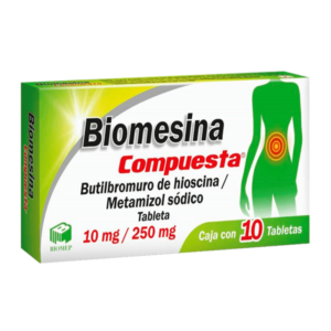 Biomesina compuesta (Butilhioscina/metamizol) tableta 10mg/250mg, caja 10 tabletas.