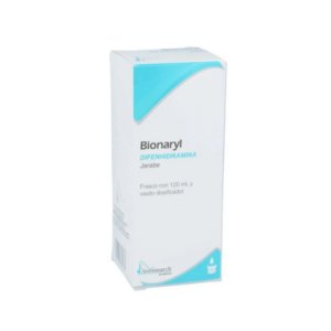 Bionaryl (difenhidramina) jarabe 250 mg/100ml, frasco 120ml.