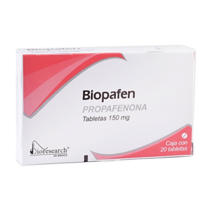 Biopafen (propafenona) tableta 150mg, caja 20 tabletas.