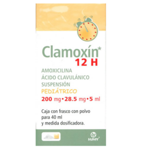 Clamoxin (amoxicilina200mg/acidoclavulanico) suspension 200mg/28.5mg, frasco 40ml.