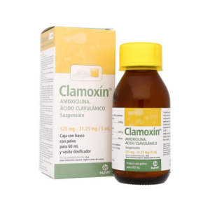 Clamoxin (amoxicilina/acido clavulanico) suspension 125mg/31.25mg, frasco 60ml.