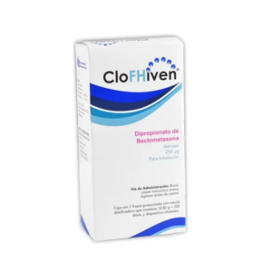 CloFHiven (dipropionato de beclometasona) aerosol inhalable 250mg, frasco 200 dosis.