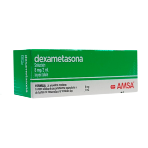 Dexametasona soluci?n inyectable 8mg, caja 1 ampolleta.