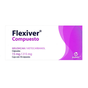 Flexiver compuesto (meloxicam/metocarbamol) capsula 15mg/215mg, caja 10 capsulas.