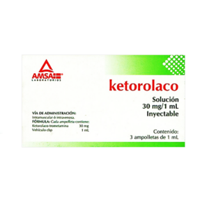 Ketorolaco solucion inyectable 30mg/ml, caja 3 ampolletas.