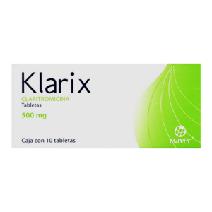 Klarix (claritromicina) tableta 500mg, caja 10 tabletas.