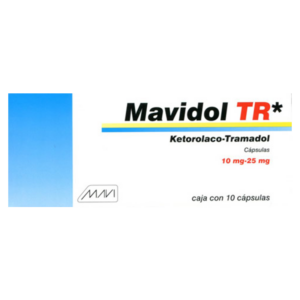 Mavidol TR (ketorolaco/tramadol) capsula 10mg/25mg, caja 10 capsulas.