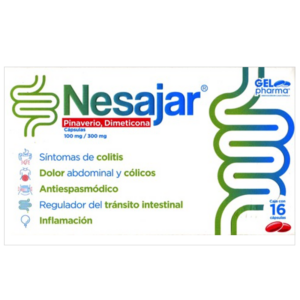 Nesajar (Pinaverio/Dimeticona) capsula 100mg/300mg, caja 16 capsulas.