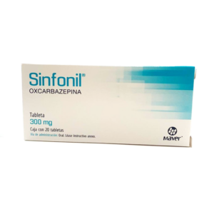 Sinfonil (oxcarbazepina) tableta 300mg, caja 20 tabletas.