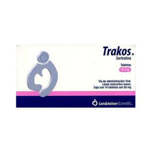 Trakos (sertralina) 50 mg caja con 14 tabletas.