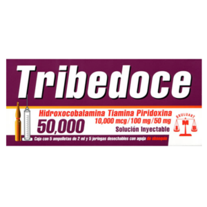 Tribedoce 50,000 (Hidroxicobalamina/Tiamina/Piridoxina) 10,000mcg/100mg/50mg soluci?n inyectable, caja 5 ampolletas.