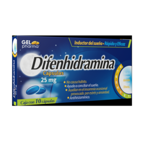 Difenhidramina capsula 25mg, caja 10 capsulas.