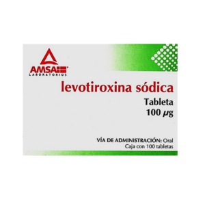 Levotiroxina sodica tableta 100mcg, caja 100 tabletas.