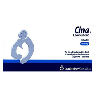 Cina (levofloxacino) tableta 750mg, caja 7 tabletas.