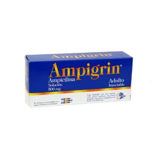 Ampigrin (Ampicilina, clorfenamina/amantadina/paracetamol/metamizol) 500mg solucion inyectable caja con 3 ampolletas