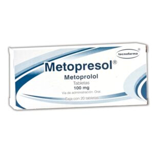 Metopresol (metoprolol) tableta 100mg, caja 20 tabletas.