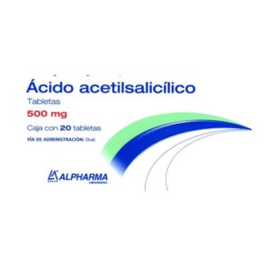 Acido acetilsalicilico tableta 500mg, caja 20 tabletas.