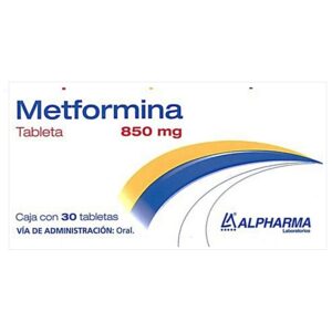 Metformina tableta 850mg, caja 30 tabletas.
