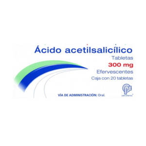 Acido acetilsalicilico tableta efervescente 300mg, caja 20 tabletas.