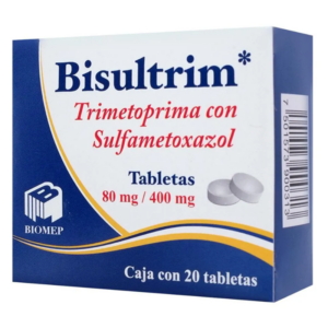 Bisultrim (trimetoprim/sulfametoxazol) tableta 80mg/400mg, caja 20 tabletas.