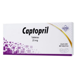 Captopril tableta 25mg, caja 30 tabletas.
