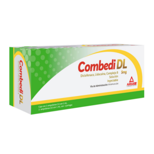 Combedil DL (diclofenaco/lidocaina/complejo B) soluci?n inyectable, caja 3 ampolletas.