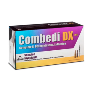 CombeiDX (complejo B/dexametasona/lidocaina) solucion inyectable (5mg/4mg/30mg), caja 3 ampolletas.