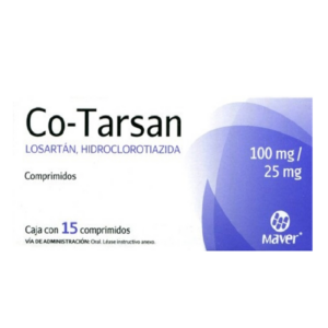 CoTarsan (Losartan/hidroclorotiazida) comprimidos 100mg/25mg, caja 15 comprimidos.