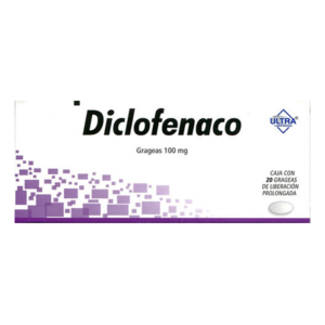 Diclofenaco tableta 100mg, caja 20 tabletas.