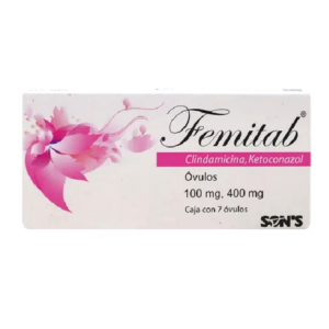 Femitab (clindamicina/ketoconazol) vulos vaginales 100mg/400mg, caja 7 ovulos.
