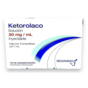 Ketorolaco solucion inyectable 30mg, caja 3 ampolletas.