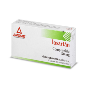 Losartan tableta 50mg, caja 30 tabletas.