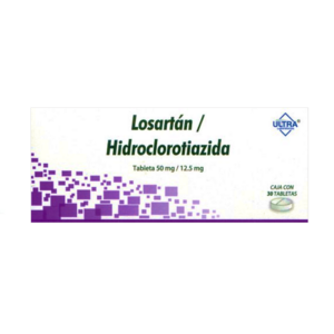 Losartan/hidroclorotiazida tableta 50mg/12.5mg, caja 30 tabletas.