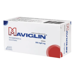 Maviglin (metformina/glibencalmida) tableta 500mg/5mg, caja 60 tabletas.