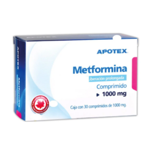 Metformina comprimidos 1000mg, caja 30 comprimidos.