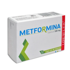 Metformina tableta 500mg, caja 40 tabletas.