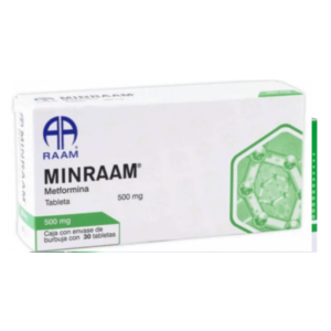 Minraam (metformina) tableta 500mg, caja 30 tabletas.