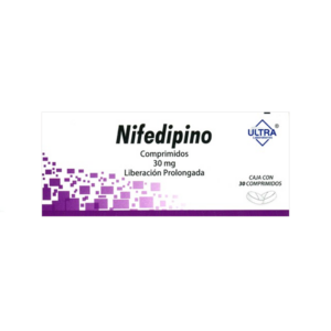 Nifedipino comprimidos 30mg, caja 30 comprimidos.